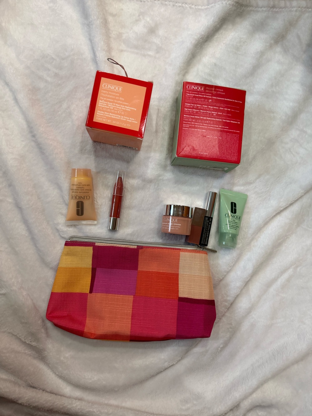 Clinique Makeup Primer & Cosmetic Set with Pink-Orange Pouch